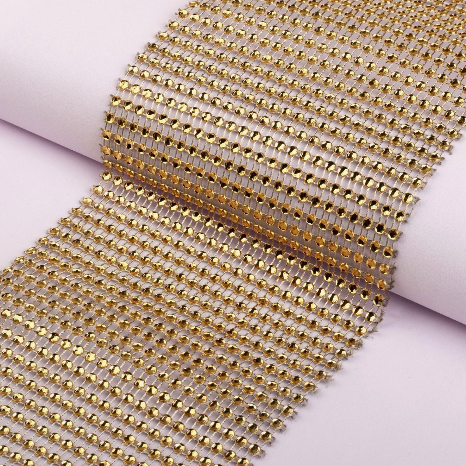 Лента с имитацией страз, 12 см, 9 ± 1 м, цвет золотой