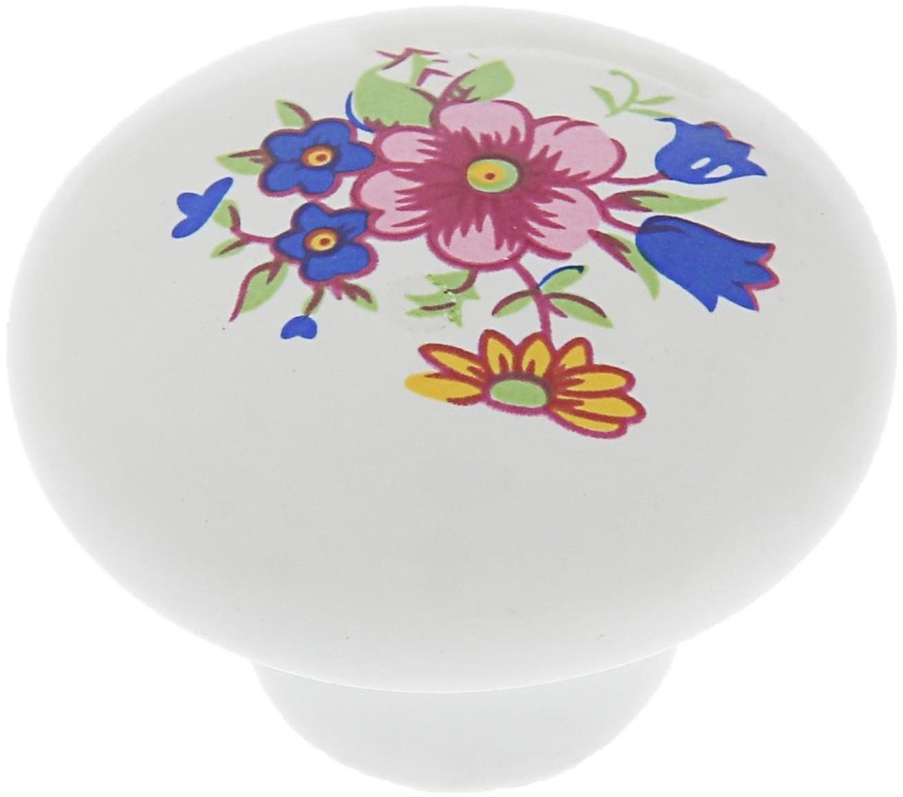 Ручка кнопка FLOWER Ceramics 017, d=32, керамическая, белая