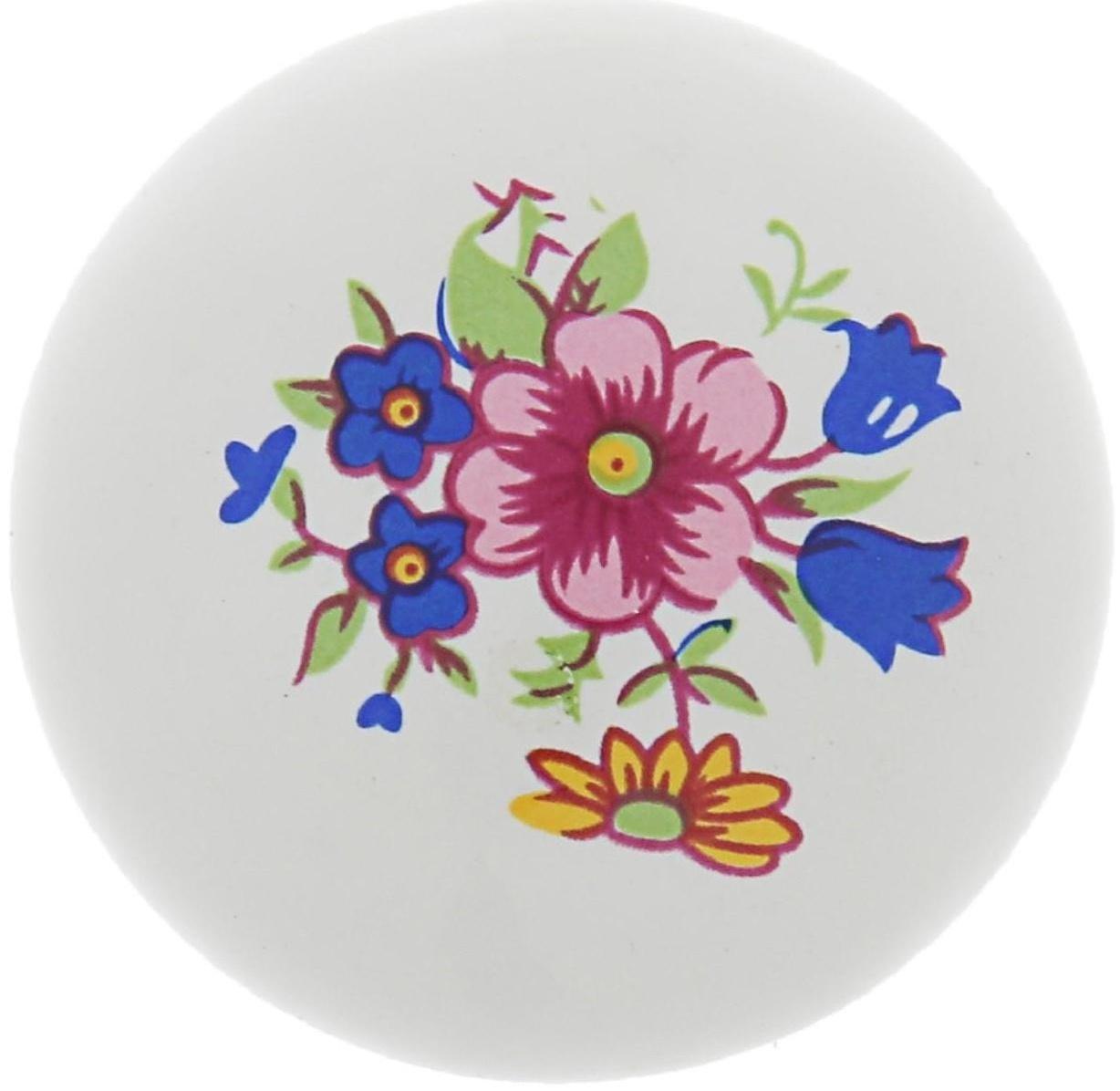Ручка кнопка FLOWER Ceramics 017, d=32, керамическая, белая