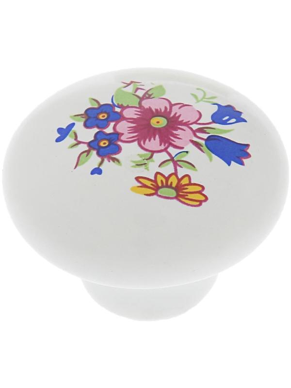Ручка кнопка FLOWER Ceramics 017, d=32, керамическая, белая