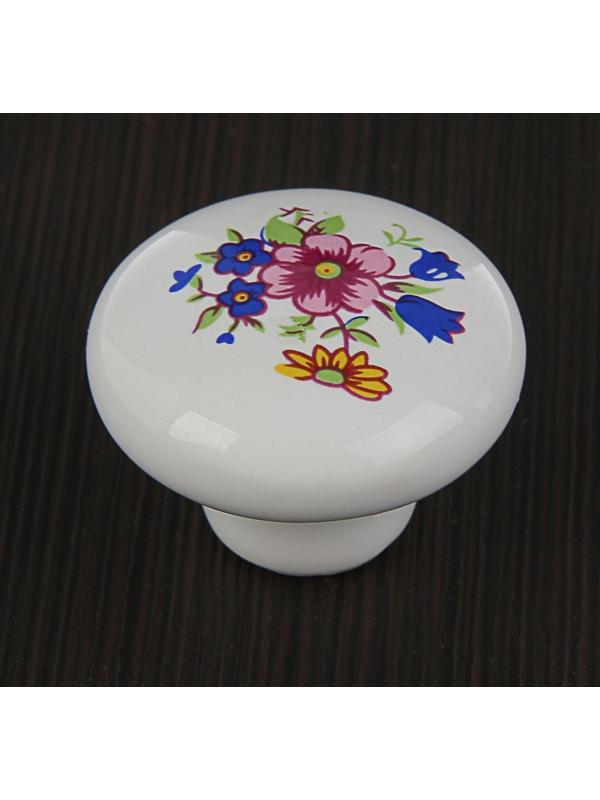 Ручка кнопка FLOWER Ceramics 017, d=32, керамическая, белая
