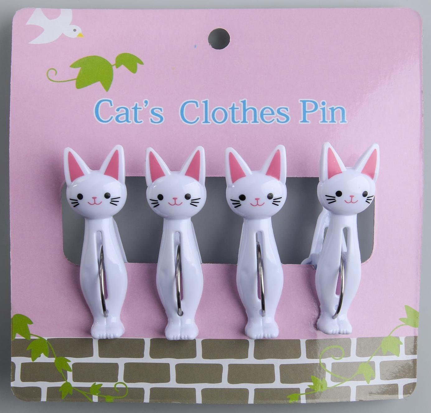 Прищепки бельевые «Коты», 7 см, 4 шт, цвет МИКС