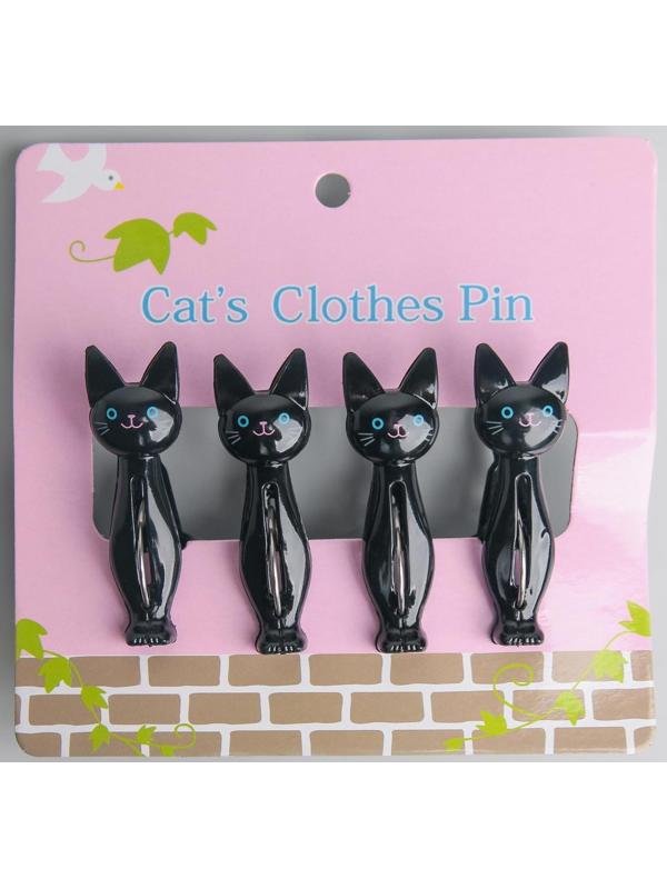 Прищепки бельевые «Коты», 7 см, 4 шт, цвет МИКС