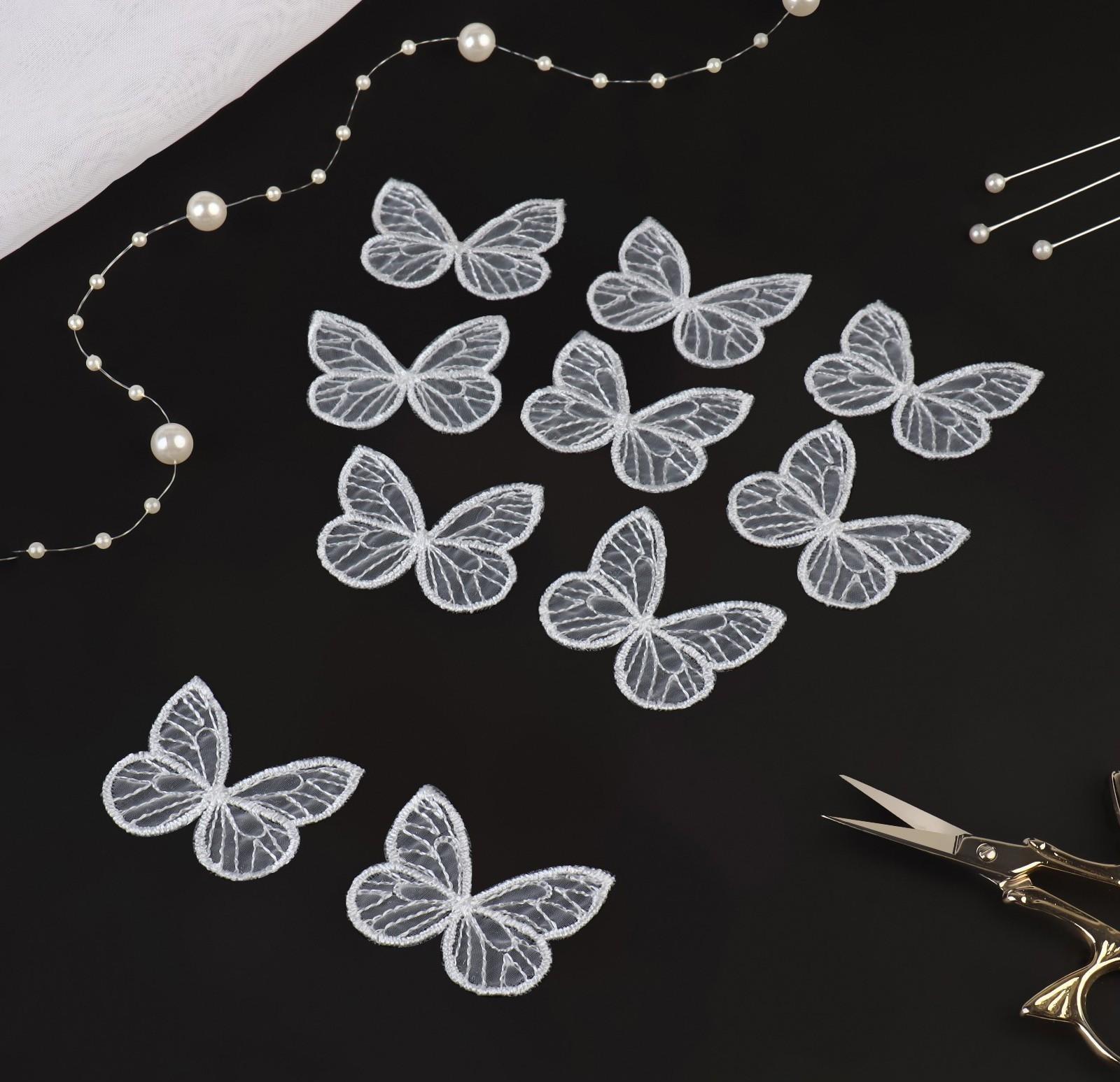 Вязаные элементы «Бабочки», 3,5 × 4 см, 10 шт, цвет белый