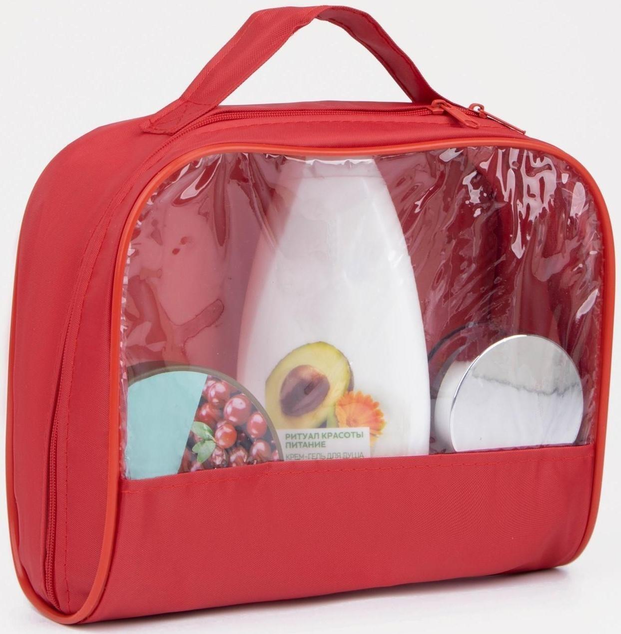 Косметичка на молнии, с ручкой, цвет красный