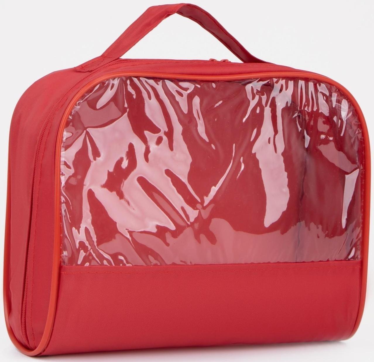 Косметичка на молнии, с ручкой, цвет красный