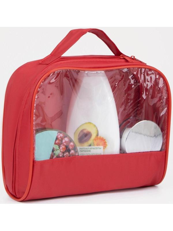 Косметичка на молнии, с ручкой, цвет красный