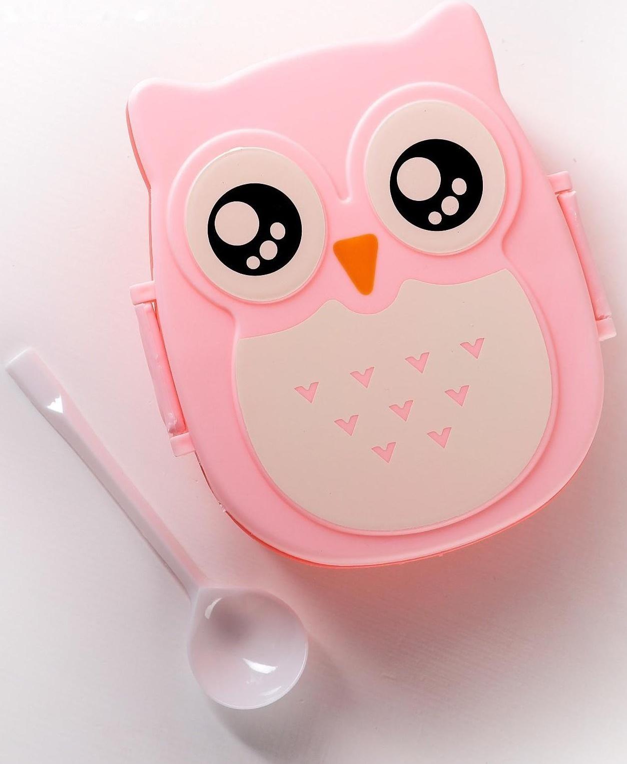 Ланч-бокс пластиковый «Совушка», 2 отделения: 300 мл, 450 мл, с ложкой, цвет МИКС