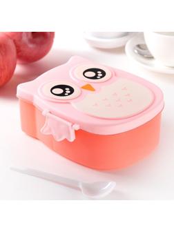 Ланч-бокс пластиковый «Совушка», 2 отделения: 300 мл, 450 мл, с ложкой, цвет МИКС