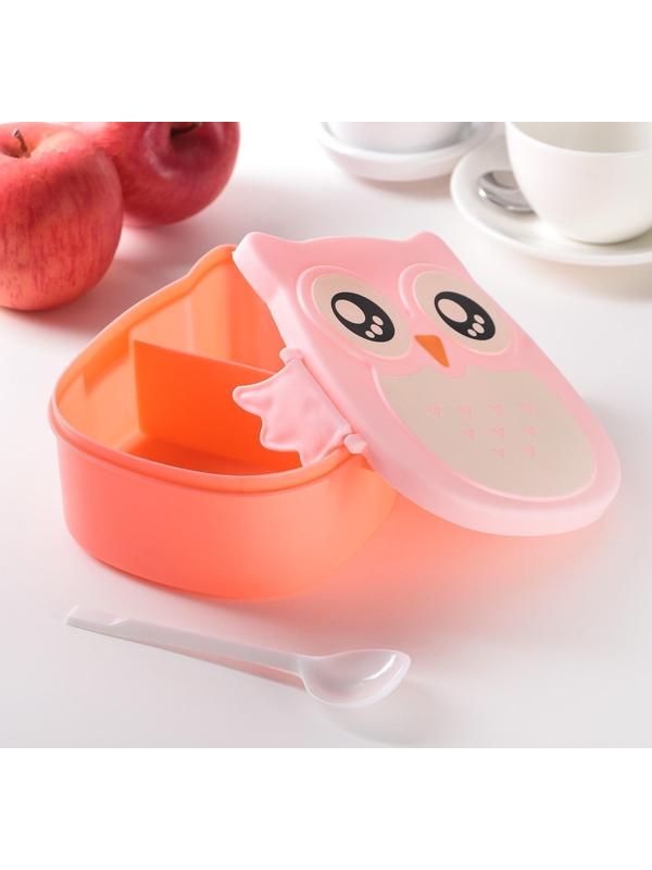 Ланч-бокс пластиковый «Совушка», 2 отделения: 300 мл, 450 мл, с ложкой, цвет МИКС