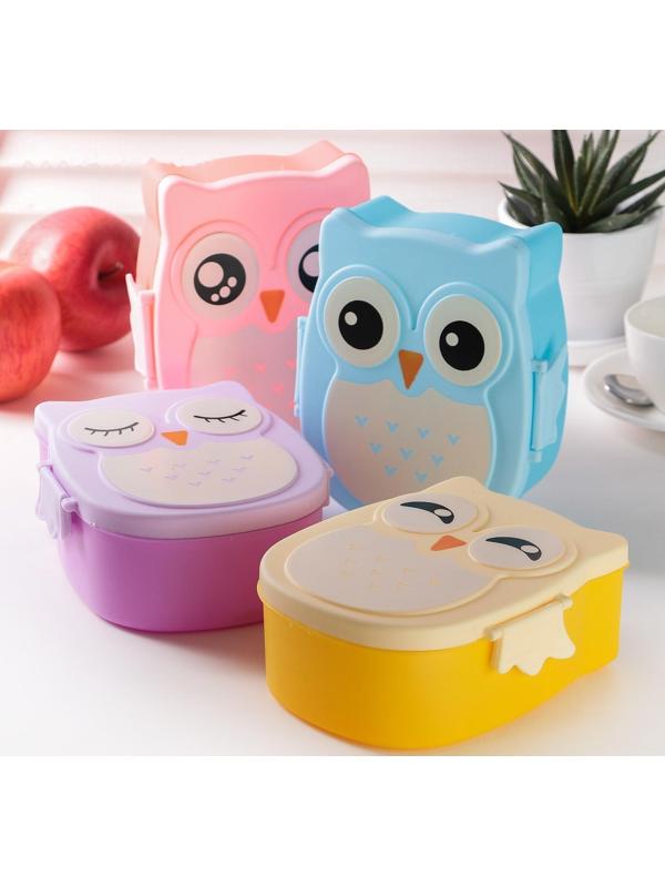 Ланч-бокс пластиковый «Совушка», 2 отделения: 300 мл, 450 мл, с ложкой, цвет МИКС