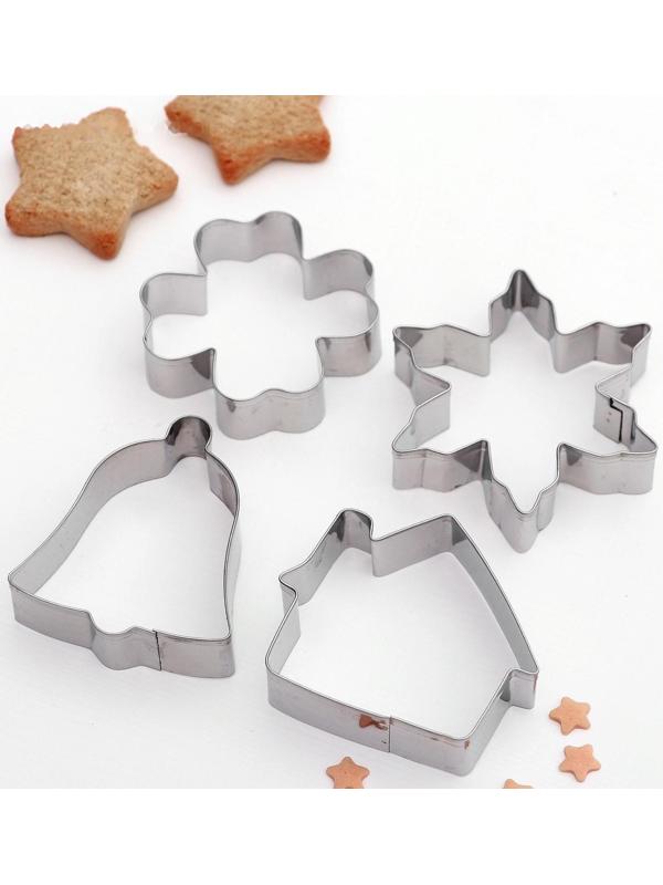 Набор форм для вырезания печенья Доляна «Снежинка. Домик. Колокольчик. Клевер», 4 шт
