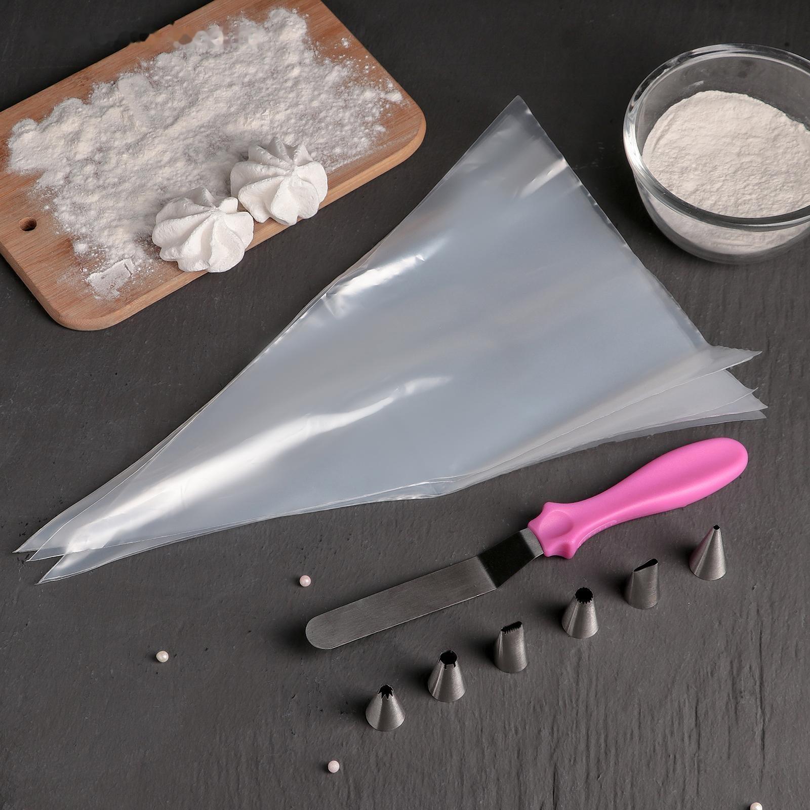 Набор кондитерский Доляна, 14 предметов: 7 мешков 32×18 см, 6 насадок d=1,8 см, насадки и лопатка МИКС