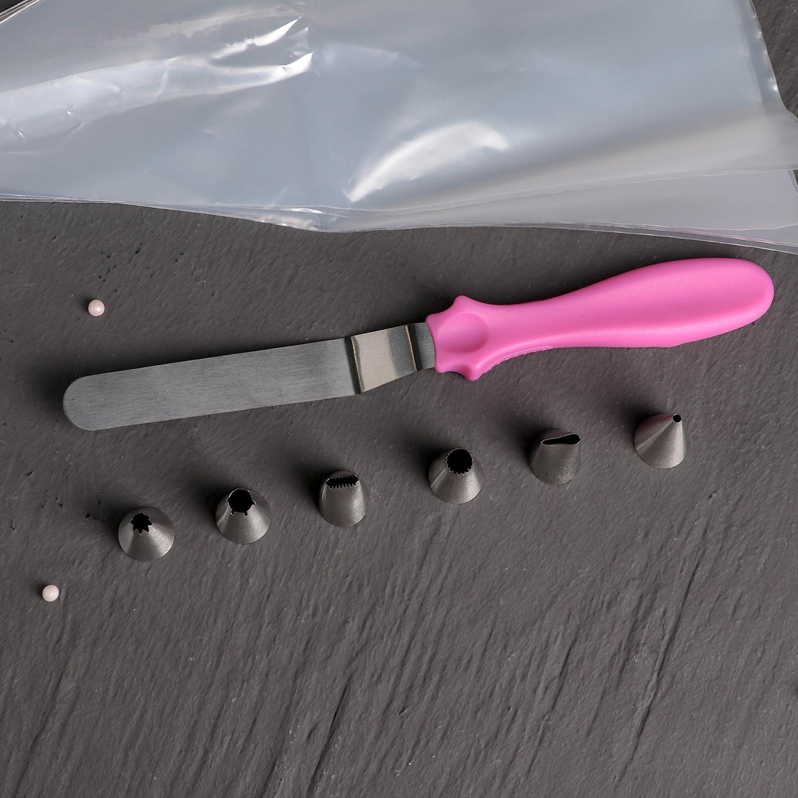 Набор кондитерский Доляна, 14 предметов: 7 мешков 32×18 см, 6 насадок d=1,8 см, насадки и лопатка МИКС