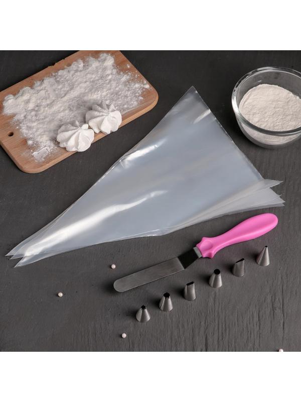 Набор кондитерский Доляна, 14 предметов: 7 мешков 32×18 см, 6 насадок d=1,8 см, насадки и лопатка МИКС
