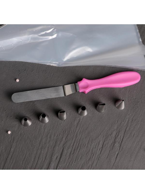 Набор кондитерский Доляна, 14 предметов: 7 мешков 32×18 см, 6 насадок d=1,8 см, насадки и лопатка МИКС