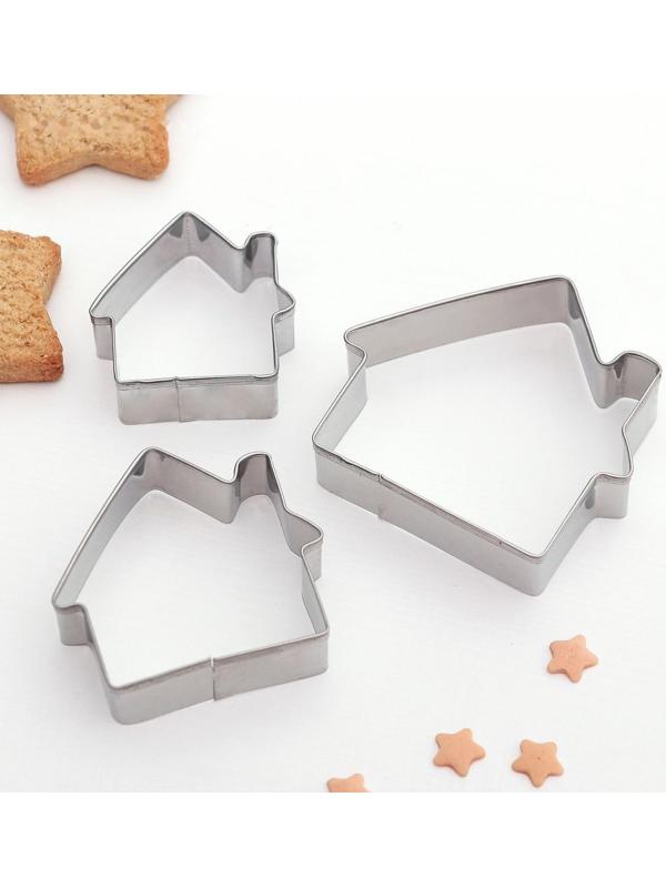 Набор форм для вырезания печенья «Дом», 3 шт, 7×6,5×1,5 см, цвет хромированный