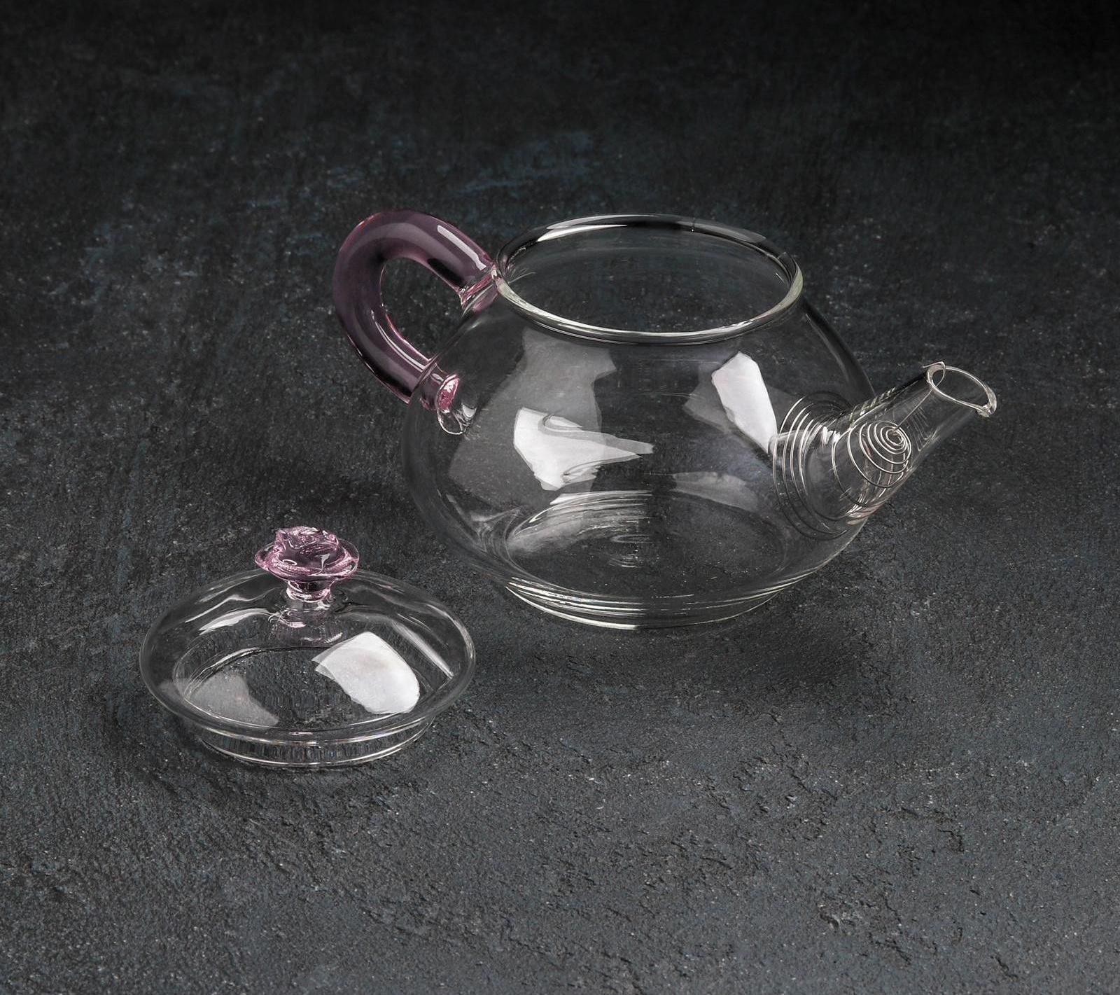 Чайник стеклянный заварочный «Валенсия с розой», 250 мл, металлическое сито