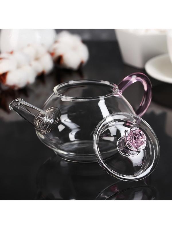 Чайник стеклянный заварочный «Валенсия с розой», 250 мл, металлическое сито