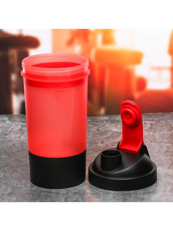 Шейкер спортивный с чашей под протеин, красно-чёрный, 500 мл