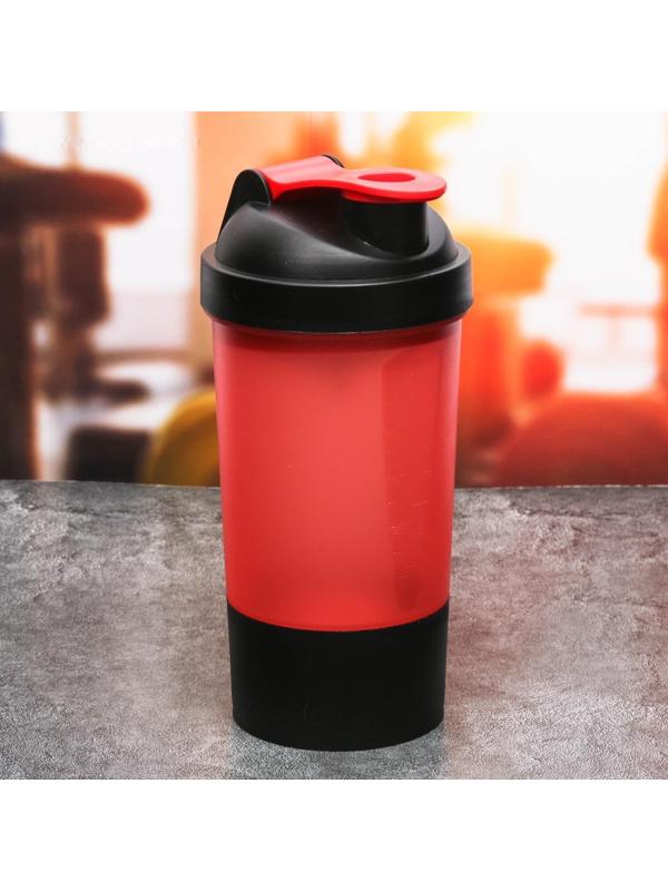 Шейкер спортивный с чашей под протеин, красно-чёрный, 500 мл