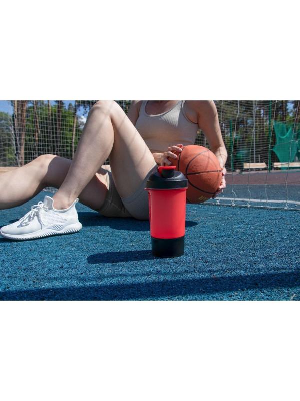 Шейкер спортивный с чашей под протеин, красно-чёрный, 500 мл