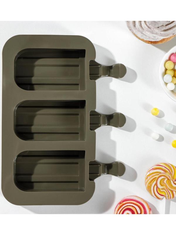 Форма для мороженого «Эскимо макси», 19,5×14,5×2,5 см, 3 ячейки (8,2×4,6 см), цвет МИКС