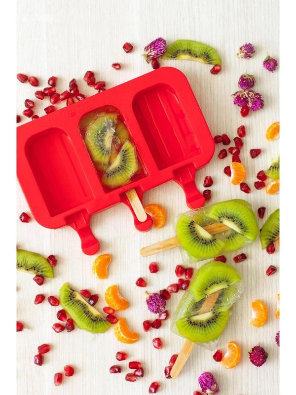 Форма для мороженого «Эскимо макси», 19,5×14,5×2,5 см, 3 ячейки (8,2×4,6 см), цвет МИКС