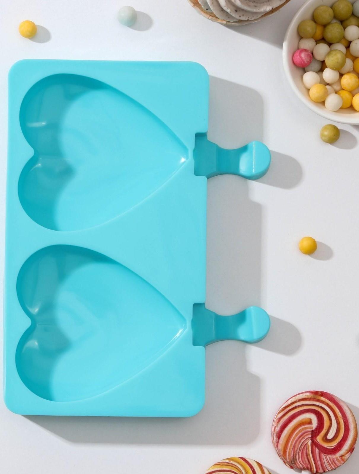 Форма для мороженого «Сердечко», 19,5×14,5 см, 2 ячейки (8,4×9 см), цвет МИКС