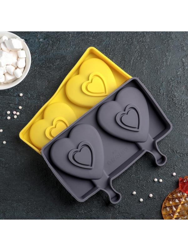 Форма для мороженого «Сердечко», 19,5×14,5 см, 2 ячейки (8,4×9 см), цвет МИКС