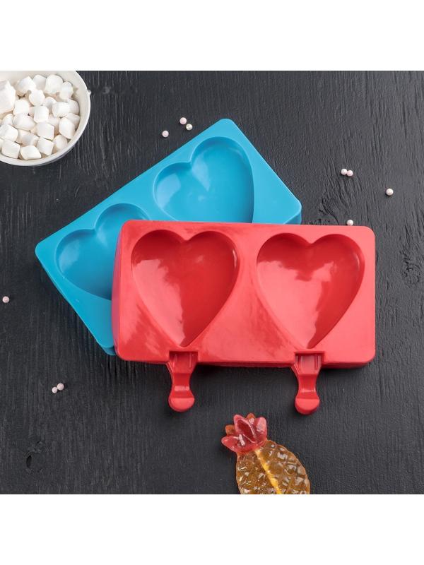 Форма для мороженого «Сердечко», 19,5×14,5 см, 2 ячейки (8,4×9 см), цвет МИКС
