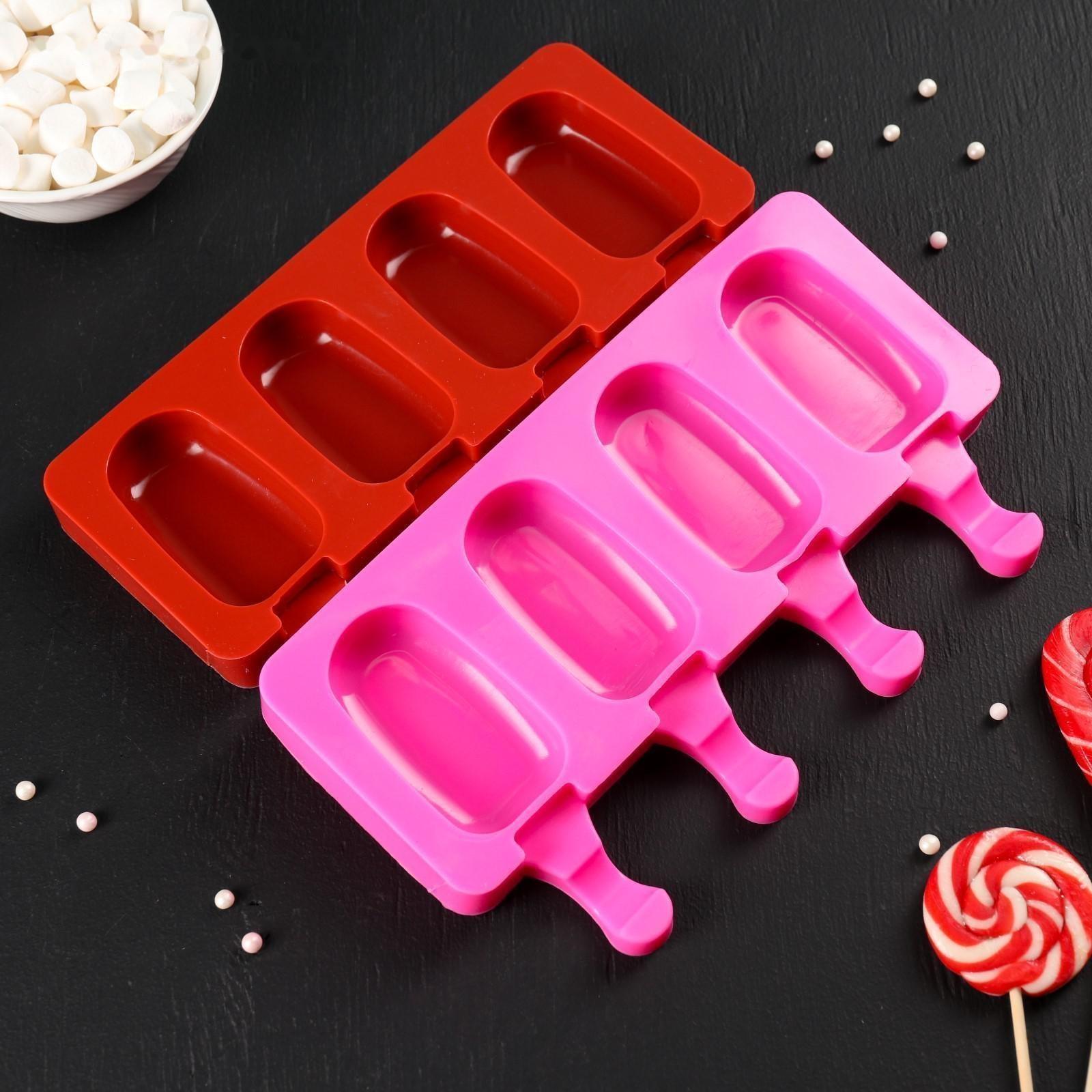 Форма для мороженого «Эскимо малое», 21,5×12,5×2 см, 4 ячейки (7×3,8 см), цвет МИКС