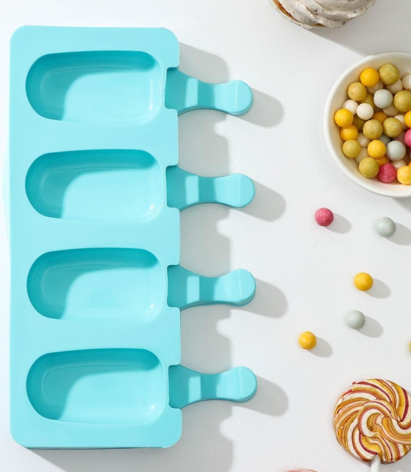 Форма для мороженого «Эскимо малое», 21,5×12,5×2 см, 4 ячейки (7×3,8 см), цвет МИКС