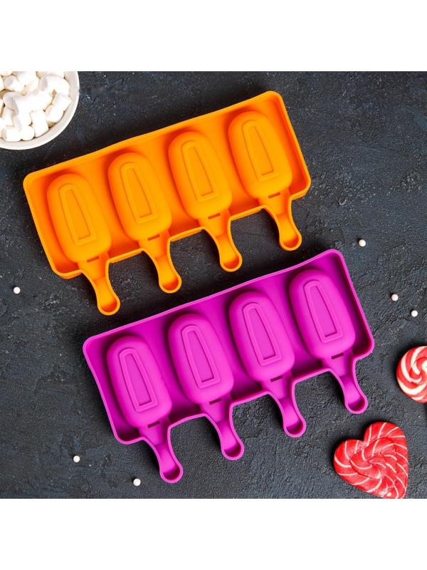 Форма для мороженого «Эскимо малое», 21,5×12,5×2 см, 4 ячейки (7×3,8 см), цвет МИКС