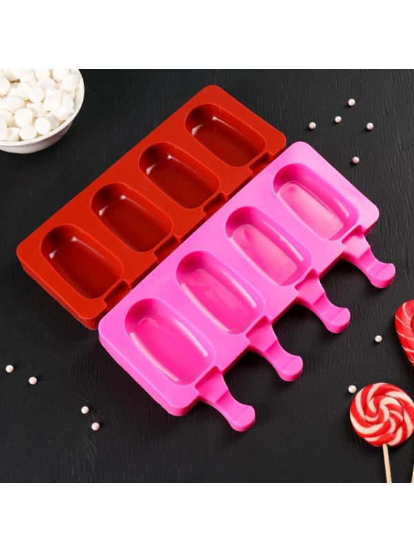 Форма для мороженого «Эскимо малое», 21,5×12,5×2 см, 4 ячейки (7×3,8 см), цвет МИКС