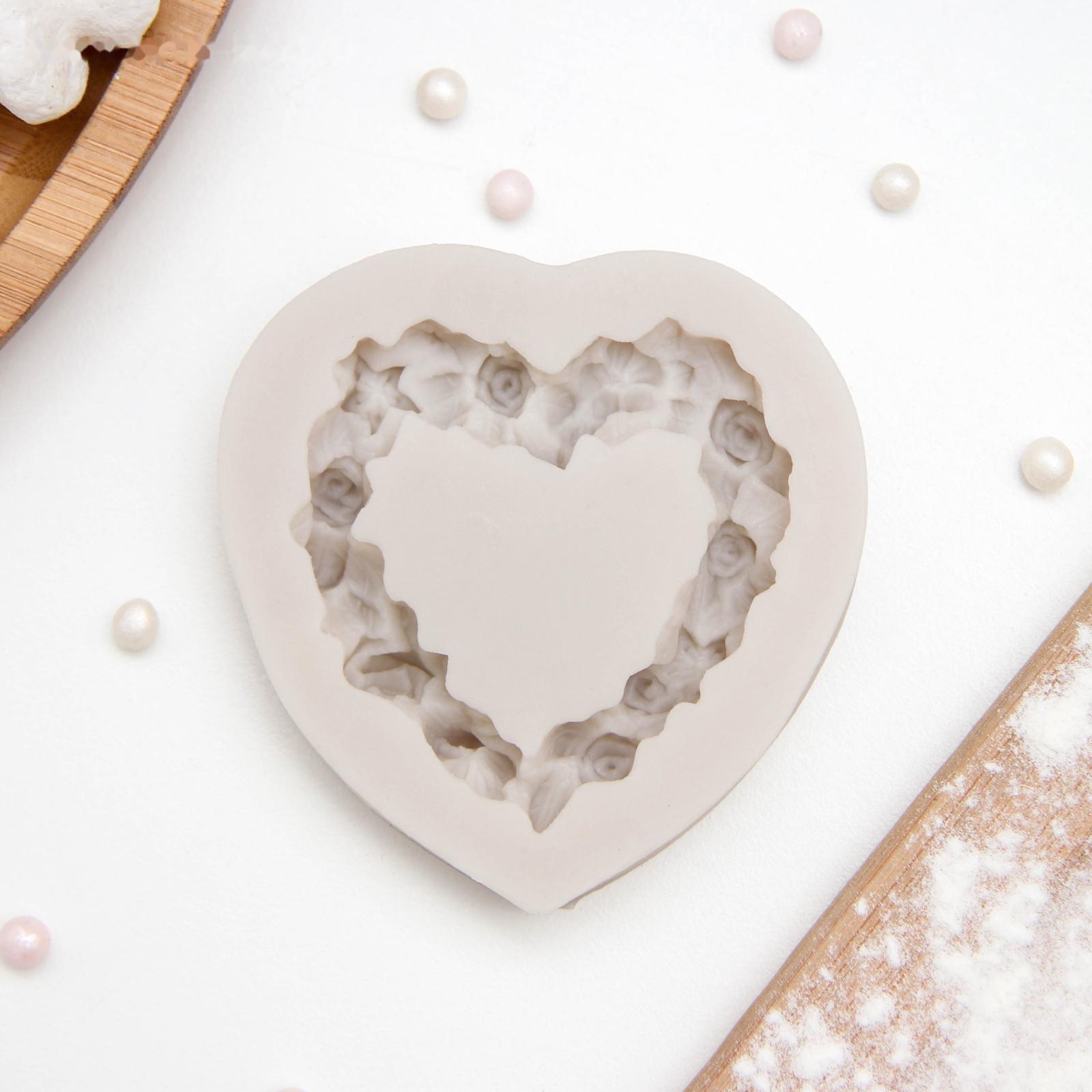 Молд «Сердце в розочка×», 7×7 см, цвет МИКС