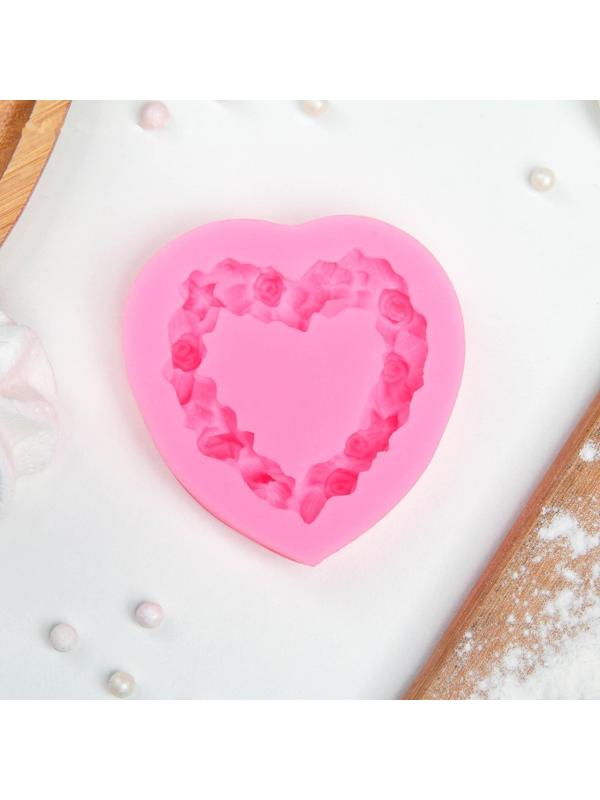 Молд «Сердце в розочка×», 7×7 см, цвет МИКС
