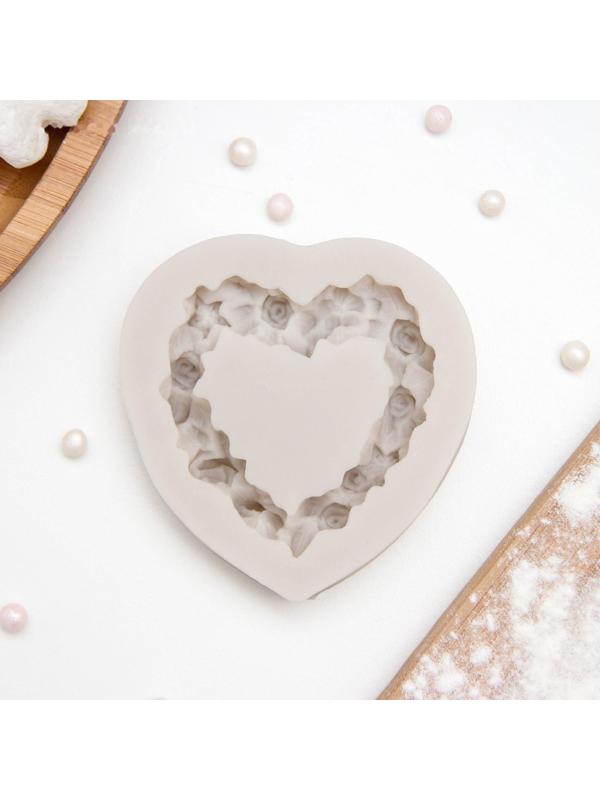 Молд «Сердце в розочка×», 7×7 см, цвет МИКС