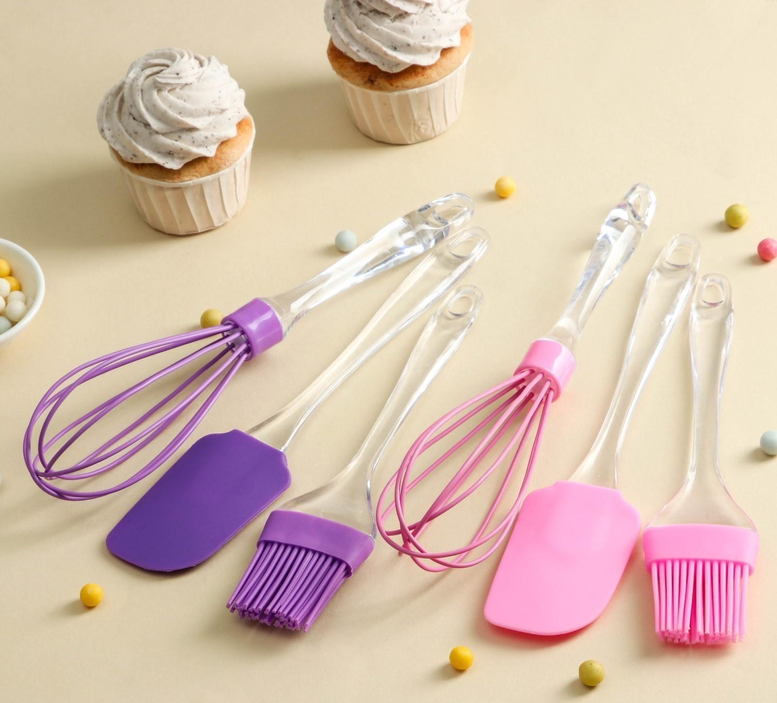 Набор для выпечки Доляна «Лёд. Макси», 3 предмета: лопатка 24 см, кисть 22 см, венчик 26 см, цвет МИКС