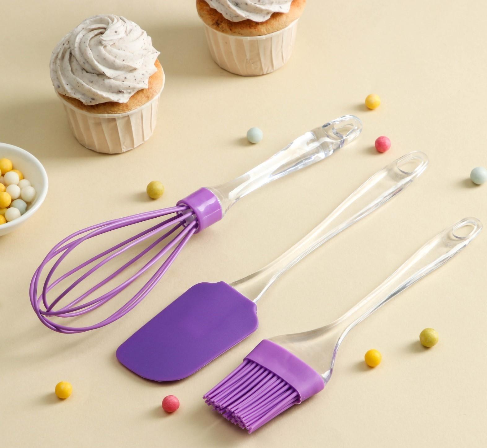 Набор для выпечки Доляна «Лёд. Макси», 3 предмета: лопатка 24 см, кисть 22 см, венчик 26 см, цвет МИКС