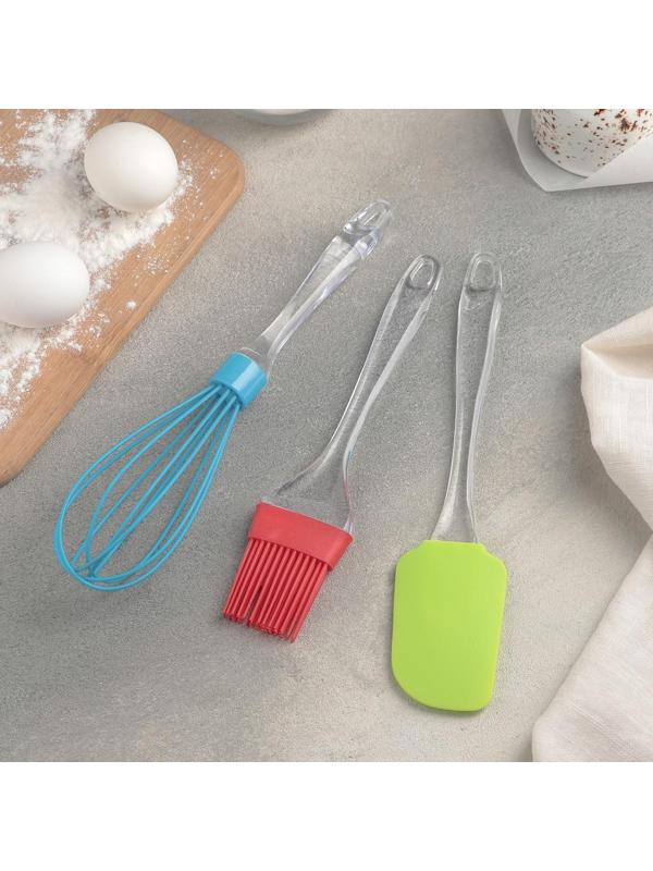 Набор для выпечки Доляна «Лёд. Макси», 3 предмета: лопатка 24 см, кисть 22 см, венчик 26 см, цвет МИКС