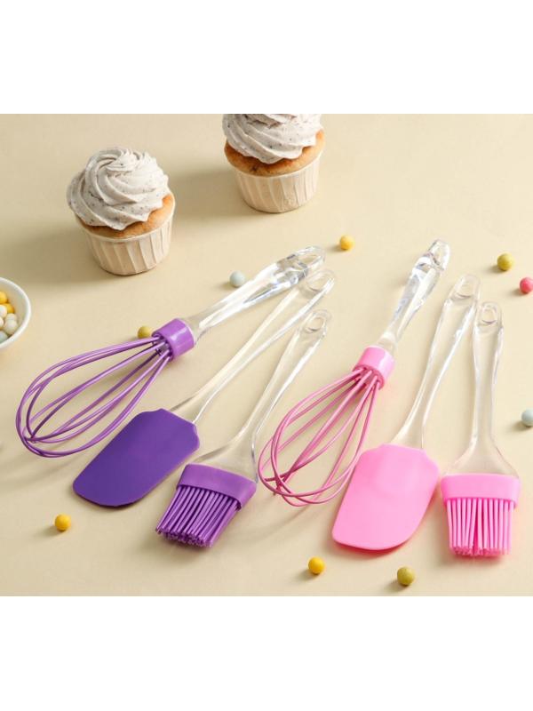 Набор для выпечки Доляна «Лёд. Макси», 3 предмета: лопатка 24 см, кисть 22 см, венчик 26 см, цвет МИКС