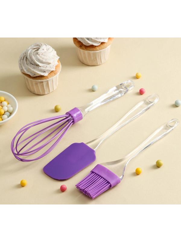 Набор для выпечки Доляна «Лёд. Макси», 3 предмета: лопатка 24 см, кисть 22 см, венчик 26 см, цвет МИКС