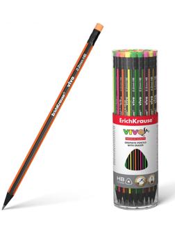 Карандаш чернографитный с ластиком НВ, 2.2 мм, ErichKrause Vivo, трёхгранный, микс, цена за 1 шт
