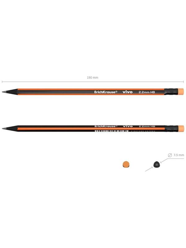 Карандаш чернографитный с ластиком НВ, 2.2 мм, ErichKrause Vivo, трёхгранный, микс, цена за 1 шт