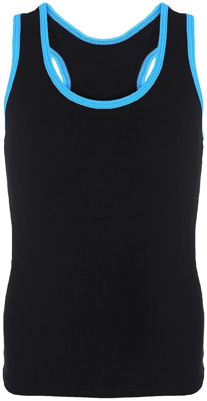 Майка-борцовка с окантовкой, размер 32, цвет чёрный/бирюзовый