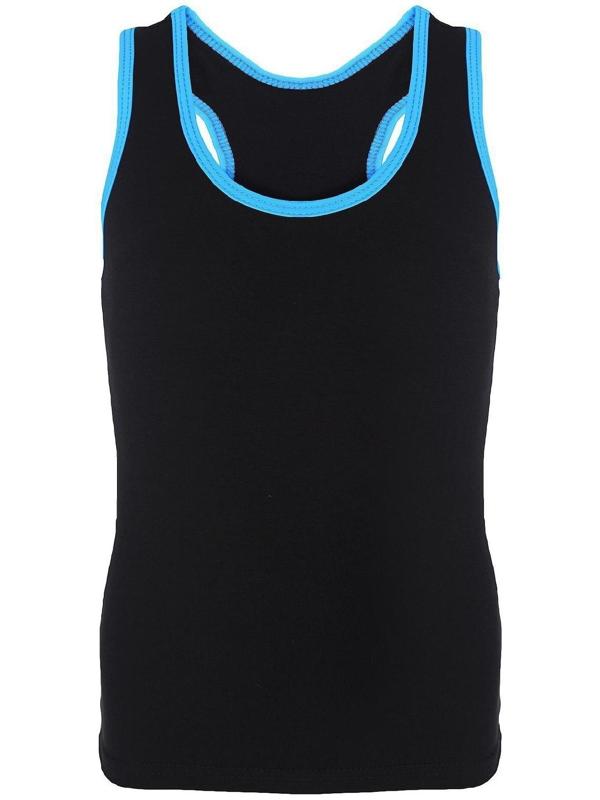 Майка-борцовка с окантовкой, размер 32, цвет чёрный/бирюзовый