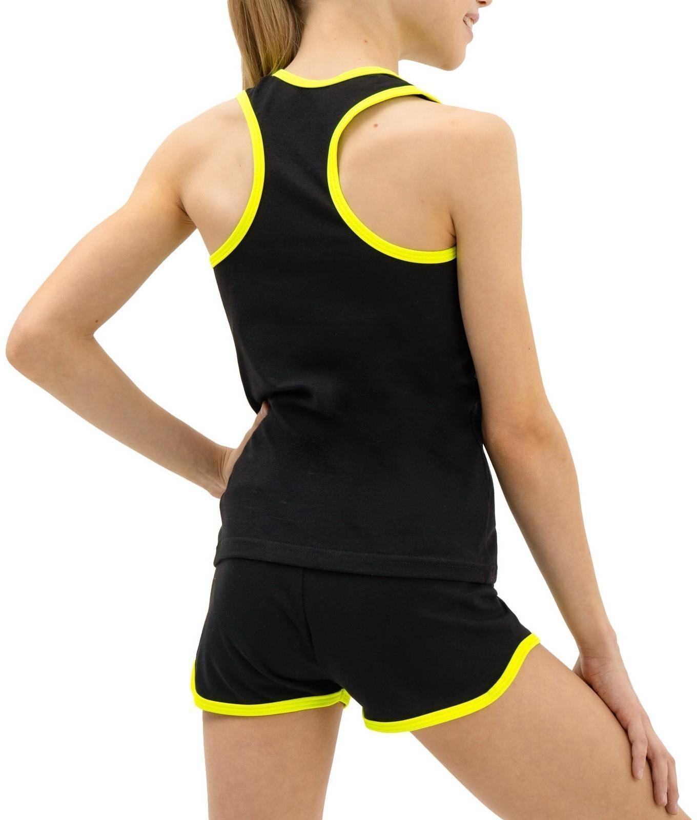 Майка-борцовка с окантовкой, размер 38, цвет чёрный/лайм