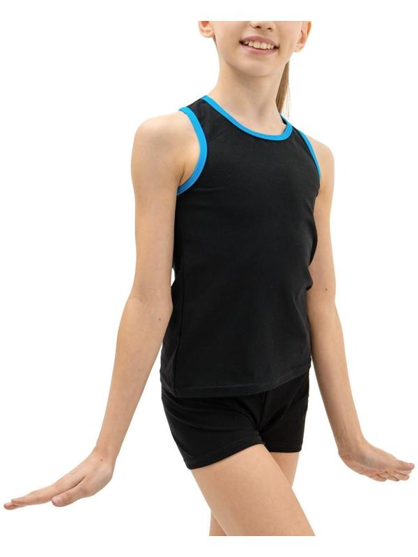 Майка-борцовка с окантовкой, размер 30, цвет чёрный/бирюзовый