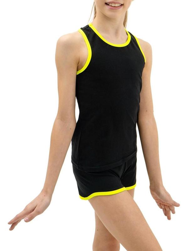 Майка-борцовка с окантовкой, размер 30, цвет чёрный/лайм